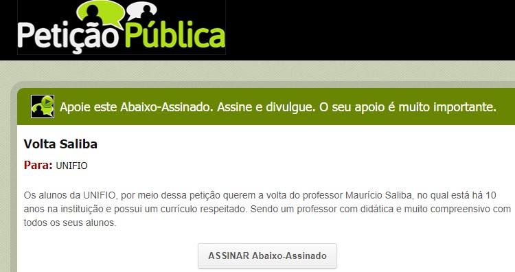 Alunos da UniFIO organizam petição pública contra a demissão de um professor