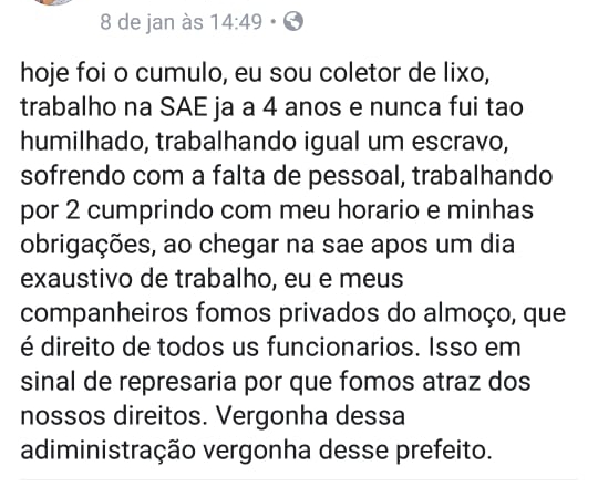 No dia seguinte da reivindicação dos coletores de lixo, SAE deixa funcionários sem refeição