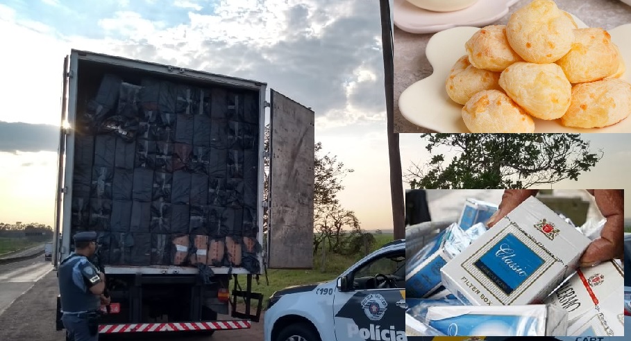 Em Ourinhos, caminhão com nota fiscal de transporte de pão de queijo é flagrado com carga de cigarros ilegais