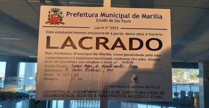 Havan de Marília tem loja lacrada