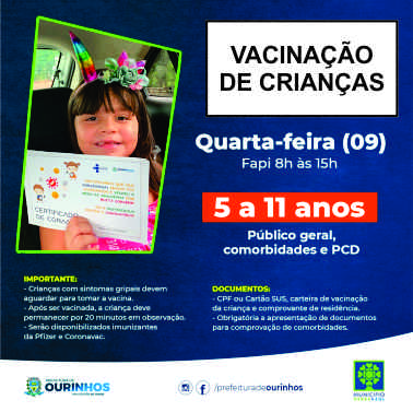Vacinação Covid para crianças e adultos hoje 08/02