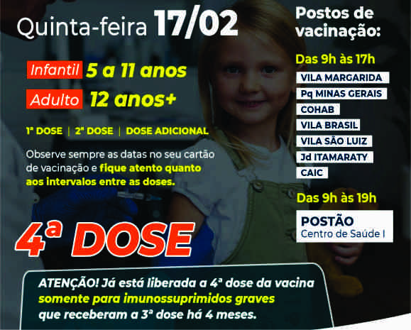 Vacinação Covid em Ourinhos 17/02 – Adultos e crianças