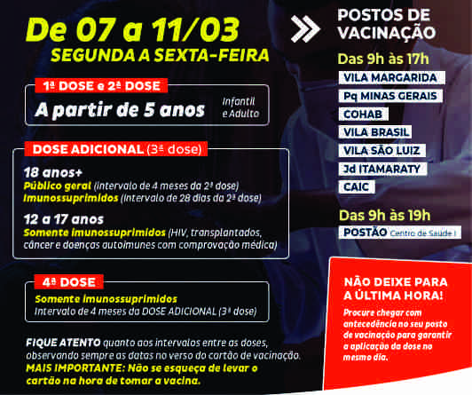 Vacinação Covid em Ourinhos hoje 07 de março