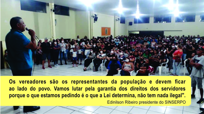 Assembleia Permanente: Sindicato convoca os servidores municipais para manifesto nesta 2ª feira na Câmara Municipal