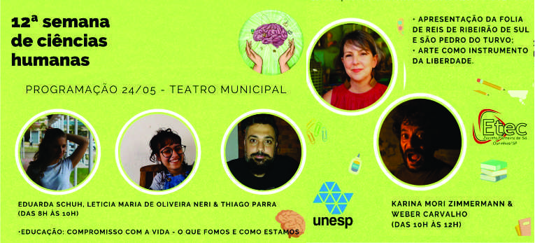 12ª Semana de Ciências Humanas ETEC/UNESP continua nesta 3ª feira veja a programação
