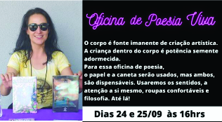 Atividade gratuita: Oficina de poesia dias 24 e 25 de setembro com Daiane Almeida.