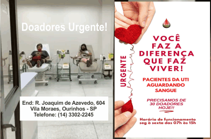 Com estoque baixíssimo Banco de Sangue faz apelo para 30 doadores no dia de hoje