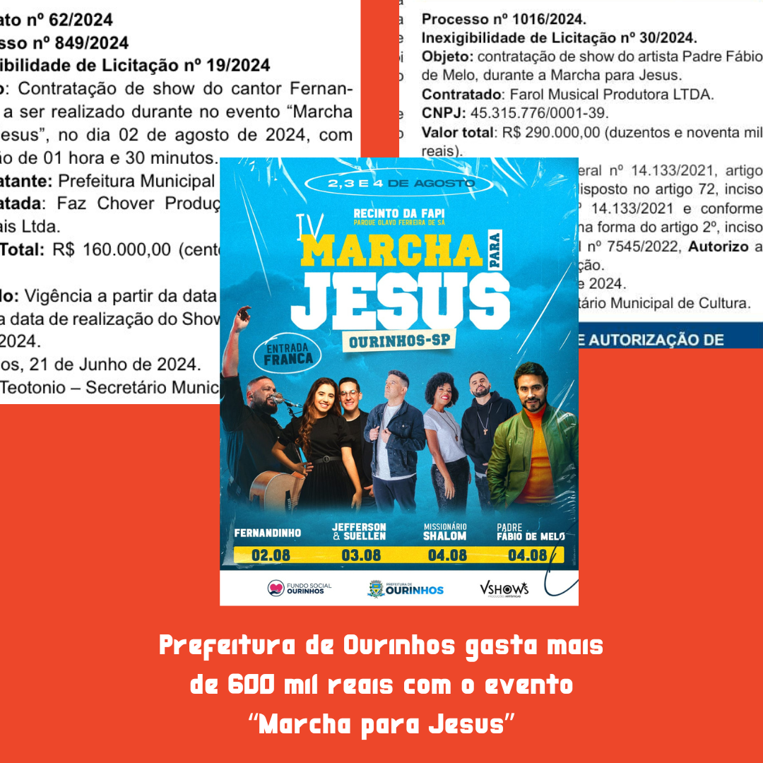 Prefeitura gasta mais de 600 mil reais com o evento “Marcha para Jesus”