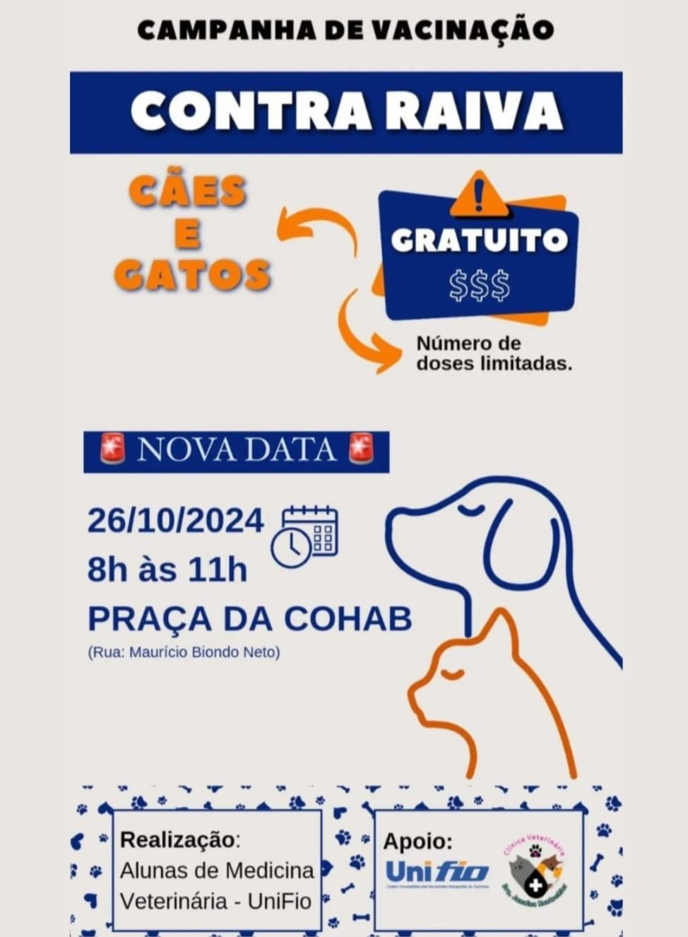 Nova data para Campanha de Vacinação contra Raiva em Ourinhos é marcada para 26 de outubro.