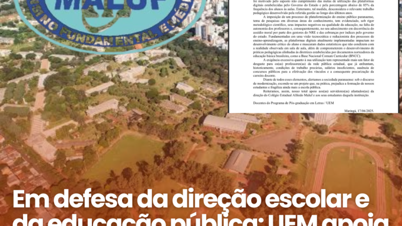 UEM apoia movimento estudantil em defesa da direção escolar em Maringá (PR)