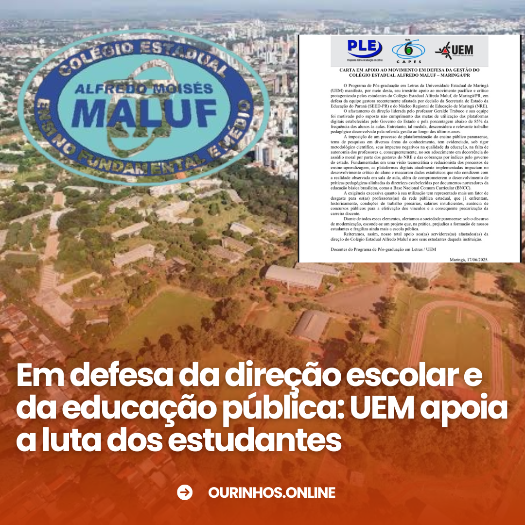 UEM apoia movimento estudantil em defesa da direção escolar em Maringá (PR)